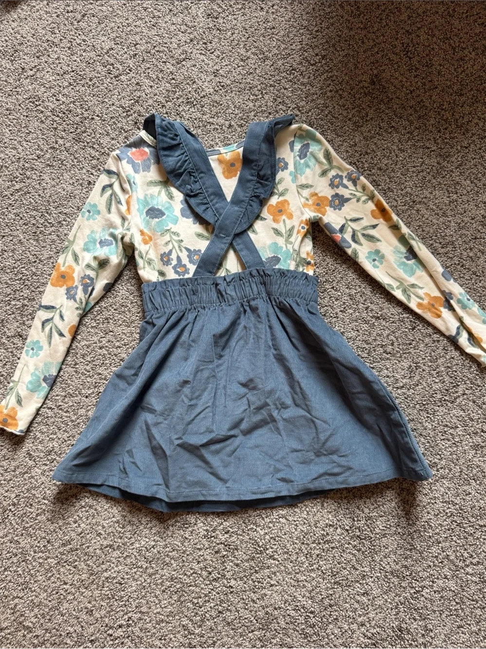 Carter's Blue Pinafore Dress with Floral Cream Top